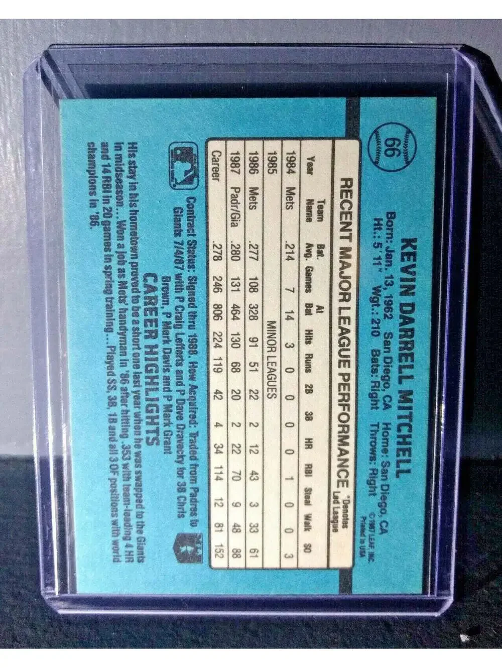 1988 Kevin Mitchell Donruss #66 Baseball Card